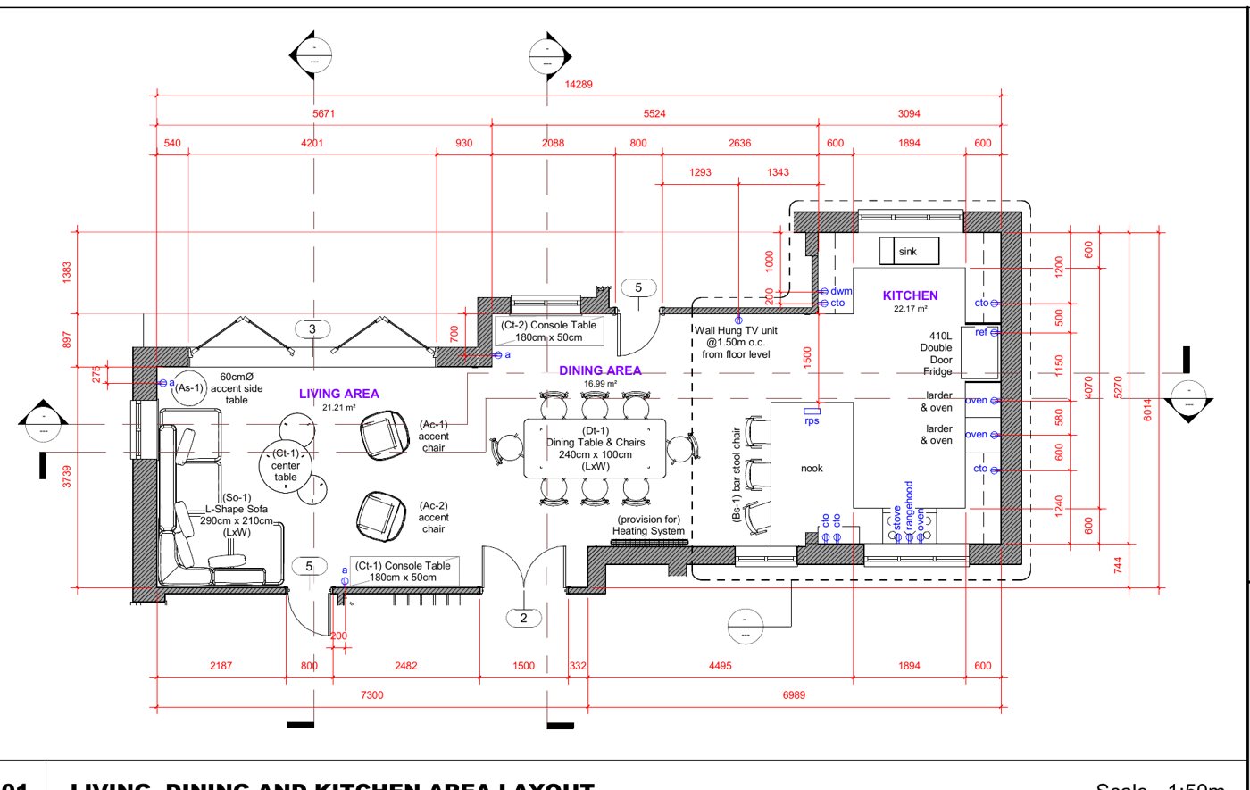 Open-plan living, dining and kitchen layout