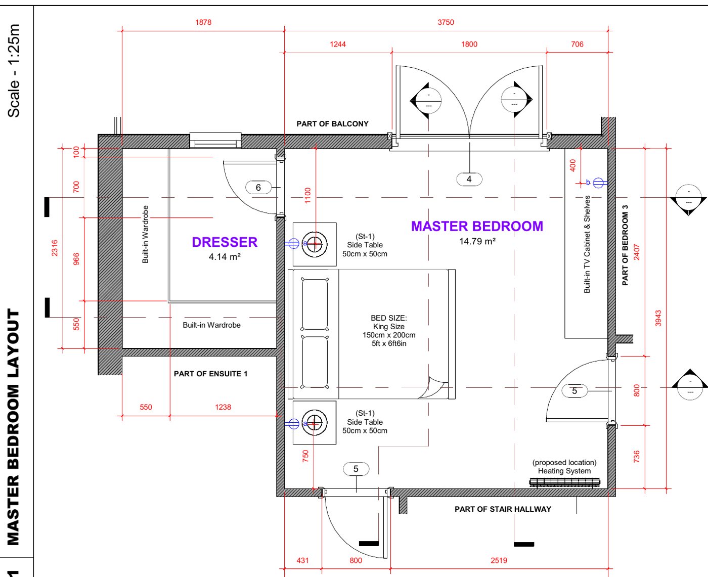 Master bedroom with built-in TV cabinet